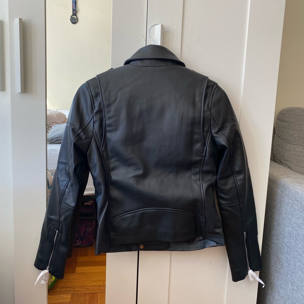 NWT MANGO FAUX-LEATHER BIKER JACKET Women's Black - XS - Picture 8 of 12